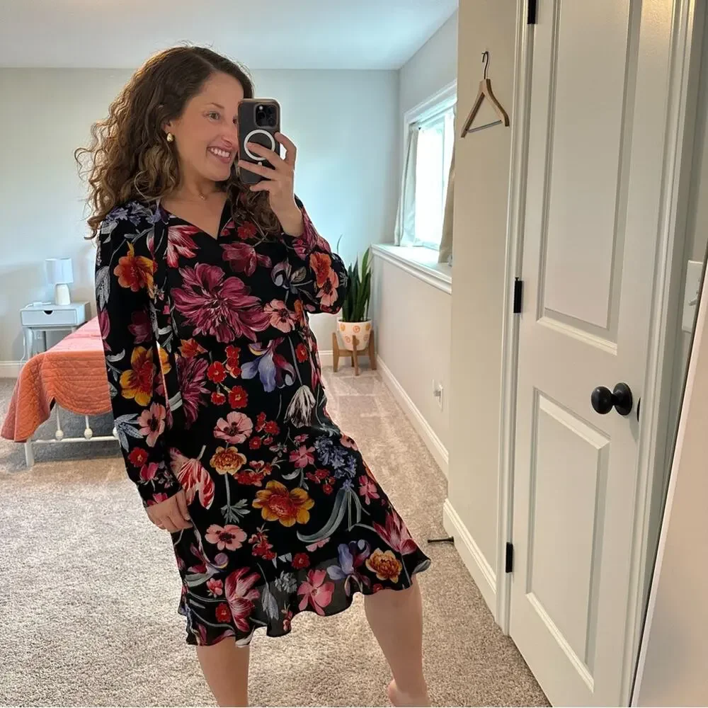 J. Crew Black Floral Long Sleeve Mini Dress 6